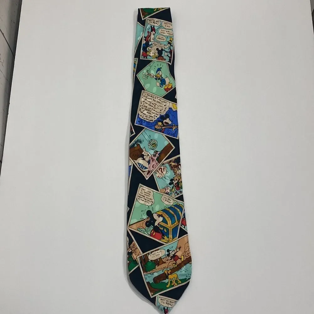 Mickey Inc Disney Donald Duck Comic Book Silk Black Multi Neck Tie